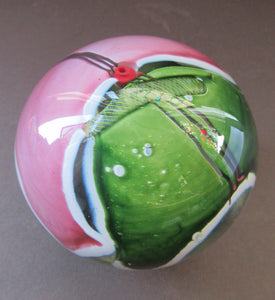MAGNUM SIZE. Vintage 1990s AMERICAN STUDIO / ART GLASS Paperweight by James R Wilbat. Etched Signature