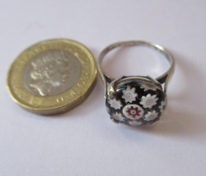 1970s Caithness Glass and Silver millefiori paperweight ring