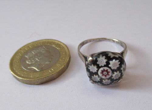 1970s Caithness Glass and Silver millefiori paperweight ring