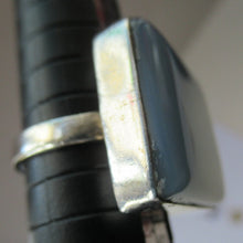 Load image into Gallery viewer, PAIR OF RINGS. 925 Chunky  Silver Rings. Teardrop Amethyst and Square Cut Grey Quartz. Size S
