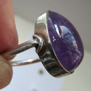 Vintage 925 Solid Silver Ring Flower Head with Amethyst Crystals UK Size O