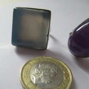 Vintage 925 Solid Silver Ring Flower Head with Amethyst Crystals UK Size O