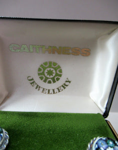 1970s Scottish Silver Millefiori Caithness Glass Millefiori Paperweight Cufflinks Original Box 