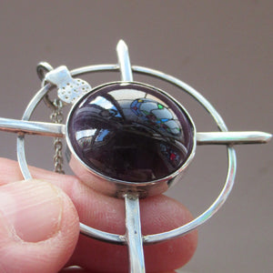 Stylish Vintage 1980s Hallmarked Silver Scottish Pendant with Amethyst Inclusion