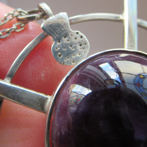 Stylish Vintage 1980s Hallmarked Silver Scottish Pendant with Amethyst Inclusion