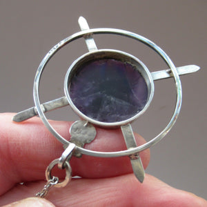 Stylish Vintage 1980s Hallmarked Silver Scottish Pendant with Amethyst Inclusion