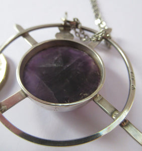 Stylish Vintage 1980s Hallmarked Silver Scottish Pendant with Amethyst Inclusion