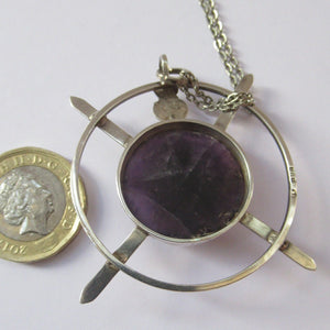 Stylish Vintage 1980s Hallmarked Silver Scottish Pendant with Amethyst Inclusion