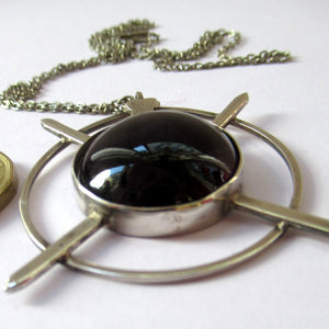 Stylish Vintage 1980s Hallmarked Silver Scottish Pendant with Amethyst Inclusion