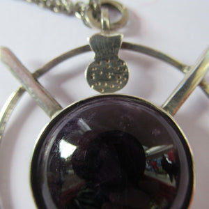 Stylish Vintage 1980s Hallmarked Silver Scottish Pendant with Amethyst Inclusion