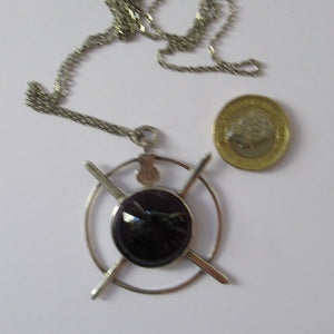 Stylish Vintage 1980s Hallmarked Silver Scottish Pendant with Amethyst Inclusion