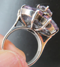 Load image into Gallery viewer, Vintage 925 Solid Silver Ring Flower Head with Amethyst Crystals UK Size O

