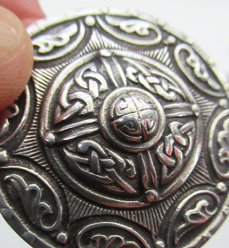 1940s Scottish Celtic Brooch Targe Design after Alexander Ritchie. Glassgow Hallmark