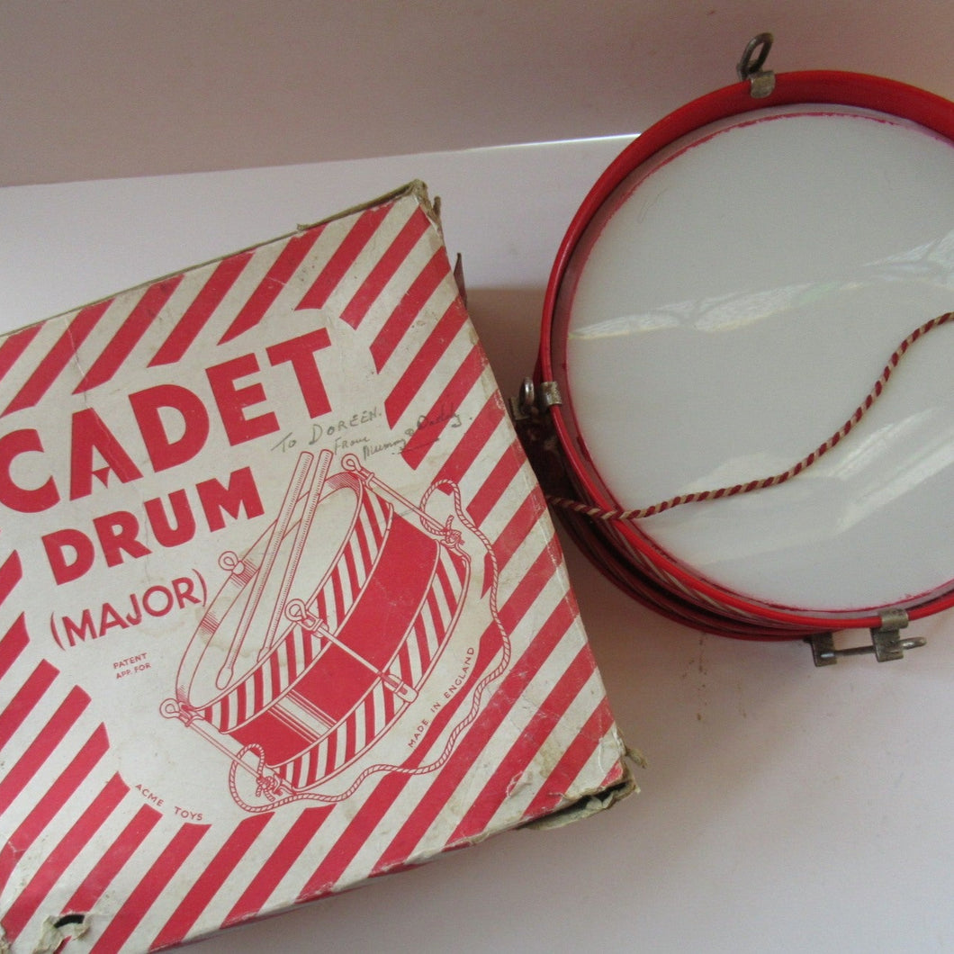 Vintage 1950s ACME Child's Toy Tin CADET Drum with Original Card Box