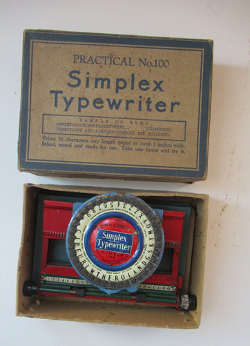 1920s Simplex Tinplate Toy Typewriter No. 100 Original Box