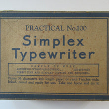 Load image into Gallery viewer, 1920s Simplex Tinplate Toy Typewriter No. 100 Original Box
