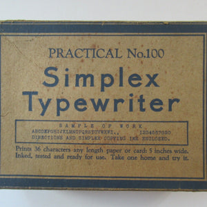 1920s Simplex Tinplate Toy Typewriter No. 100 Original Box