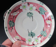 Load image into Gallery viewer, Antique Scottish Pottery Bough. Cup and Saucers &amp; Side Plate. Pink Prunus
