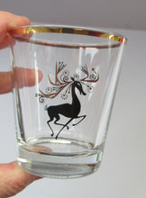 Load image into Gallery viewer, 1950s French Drinking Tumblers with Black and Gold Reindeer Pattern
