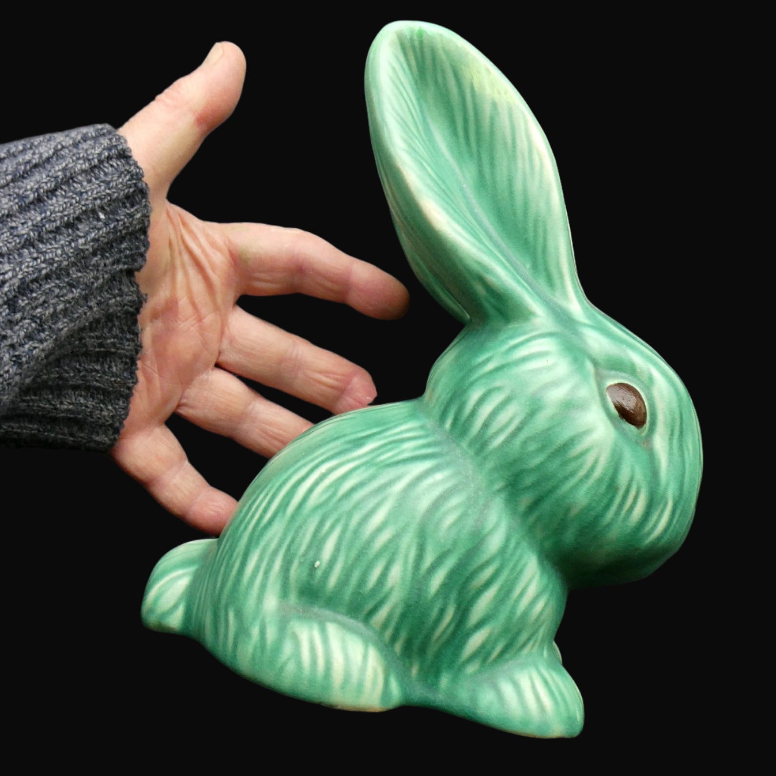 LARGE 1930s Green Sylvac Style Snub Nose Rabbit. Made by Flaxman