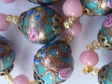 Load image into Gallery viewer, Old &quot;WEDDING CAKE&quot; Murano Glass Blue Bead Necklace
