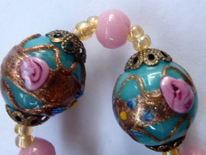 Old "WEDDING CAKE" Murano Glass Blue Bead Necklace