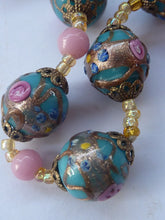 Load image into Gallery viewer, Old &quot;WEDDING CAKE&quot; Murano Glass Blue Bead Necklace
