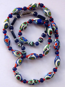 Good Quality Vintage Millefiori Murano Glass Bead Necklace. Total Length 26 inches