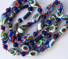 Load image into Gallery viewer, Good Quality Vintage Millefiori Murano Glass Bead Necklace. Total Length 26 inches
