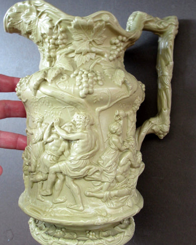 1844 Charles Meigh Stoneware Jug with Bacchus and Pan. Bacchanalian Scene