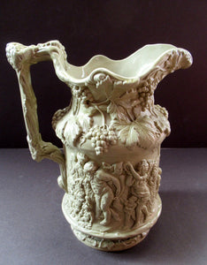 1844 Charles Meigh Stoneware Jug with Bacchus and Pan. Bacchanalian Scene