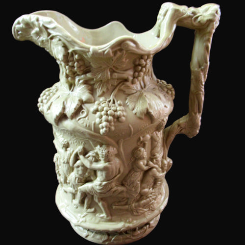 1844 Charles Meigh Stoneware Jug with Bacchus and Pan. Bacchanalian Scene