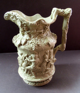 1844 Charles Meigh Stoneware Jug with Bacchus and Pan. Bacchanalian Scene