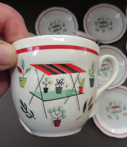 1950s Crown Ducal Arizona Pattern. Job Lot Four Trios: Teacup, Saucer and Side Plate