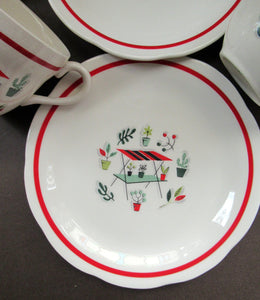 1950s Crown Ducal Arizona Pattern. Job Lot Four Trios: Teacup, Saucer and Side Plate