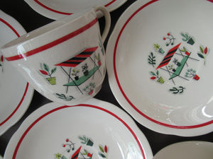 1950s Crown Ducal Arizona Pattern. Job Lot Four Trios: Teacup, Saucer and Side Plate