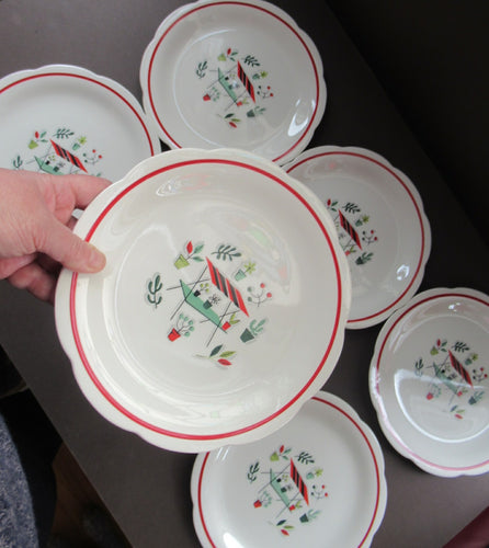 1950s Atomic Garden Design. Crown Ducal Arizona Pattern  Six 9 inche Dessert Plates
