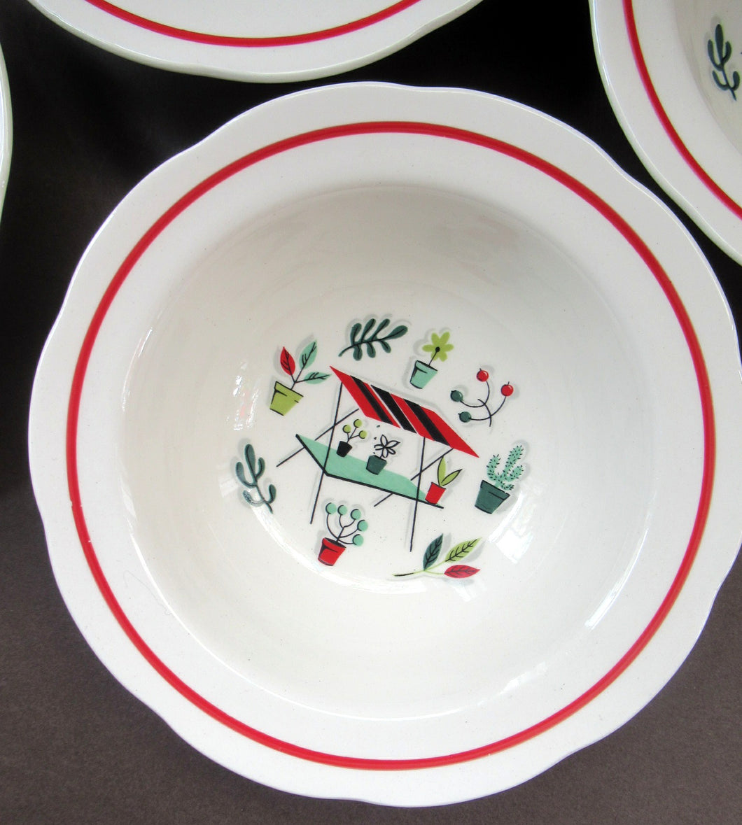 1950s Atomic Garden Design. Crown Ducal Arizona Pattern  Round Bowls