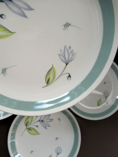 Set of Four Small Crown Ducal Side Plates Water Lily Pattern