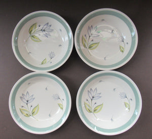 Set of Four Small Crown Ducal Bowls Water Lily Pattern