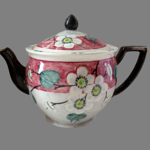 1920s MakMerry Mak Merry Scottish Pottery Teapot. White Prunus Catherine Blair