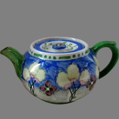 1920s Scottish Art Pottery Makmerry Mak Merry Teapot with Honesty Heads. Blue Colour