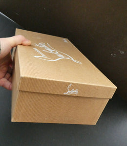 As New. Pair of Lime Green Suede Louboutin Shoes with Peep Toes. Size 5 1/2 UK. Original Box