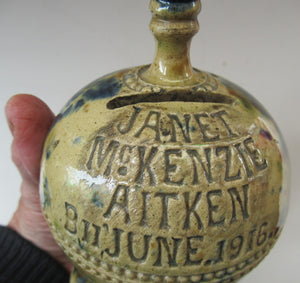 Antique Scottish Pottery Money Box 1916 Rosslyn Pottery Pirie Bank