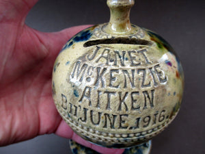 Antique Scottish Pottery Money Box 1916 Rosslyn Pottery Pirie Bank