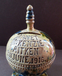 Antique Scottish Pottery Money Box 1916 Rosslyn Pottery Pirie Bank