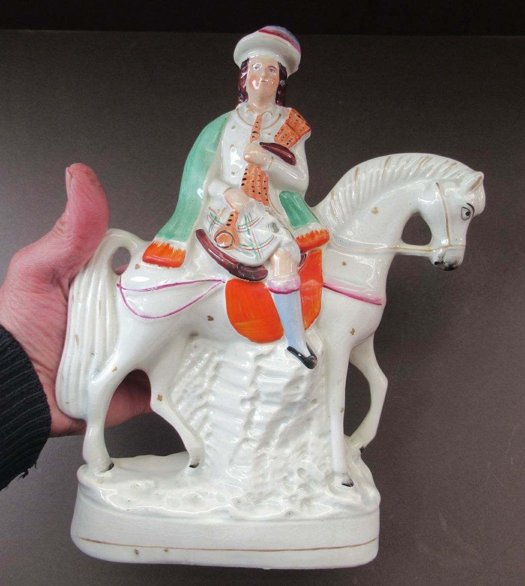 Antique Staffordshire on Scottish Horseman Playing the Bagpipes