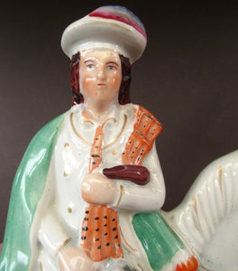 Antique Staffordshire on Scottish Horseman Playing the Bagpipes