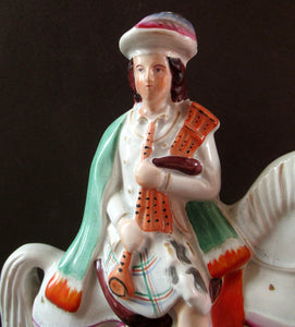 Antique Staffordshire on Scottish Horseman Playing the Bagpipes