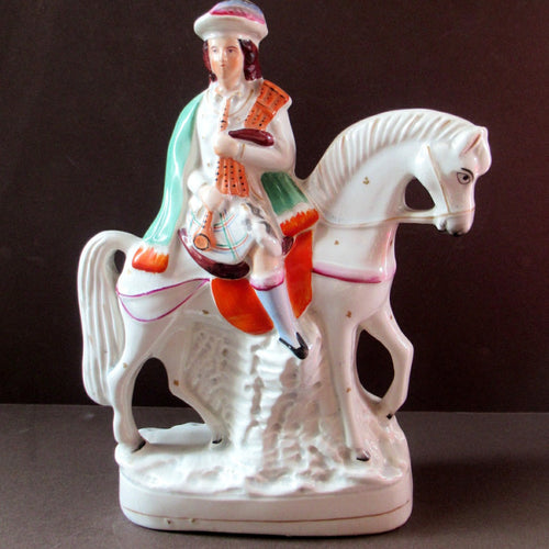 Antique Staffordshire on Scottish Horseman Playing the Bagpipes